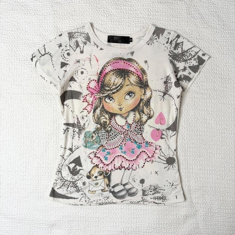 bedazzled dolly graphic baby tee